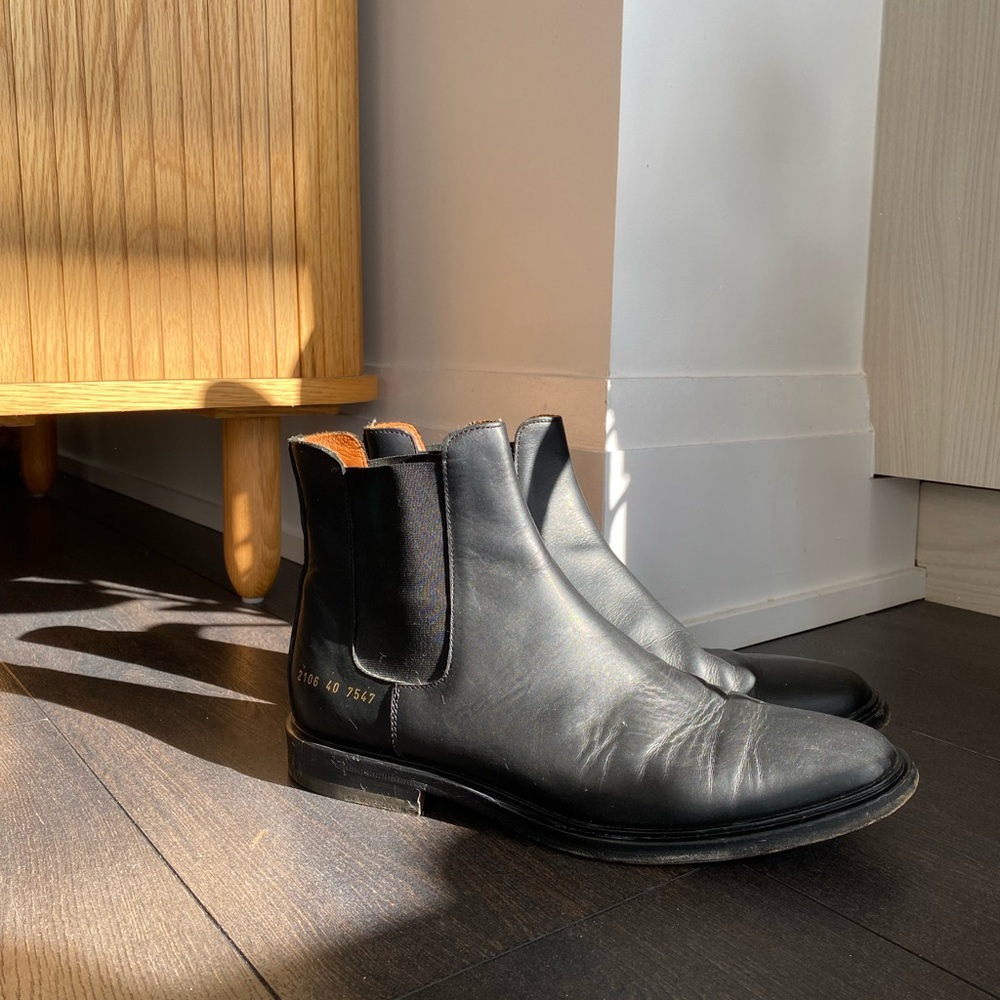 Common Projects Black Leather Chelsea Boots